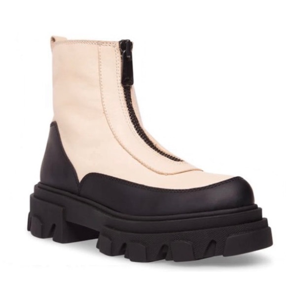 NIB Steve Madden Jonesy Chunky Platform Leather 2-Tone Combat Boots - Picture 2 of 6